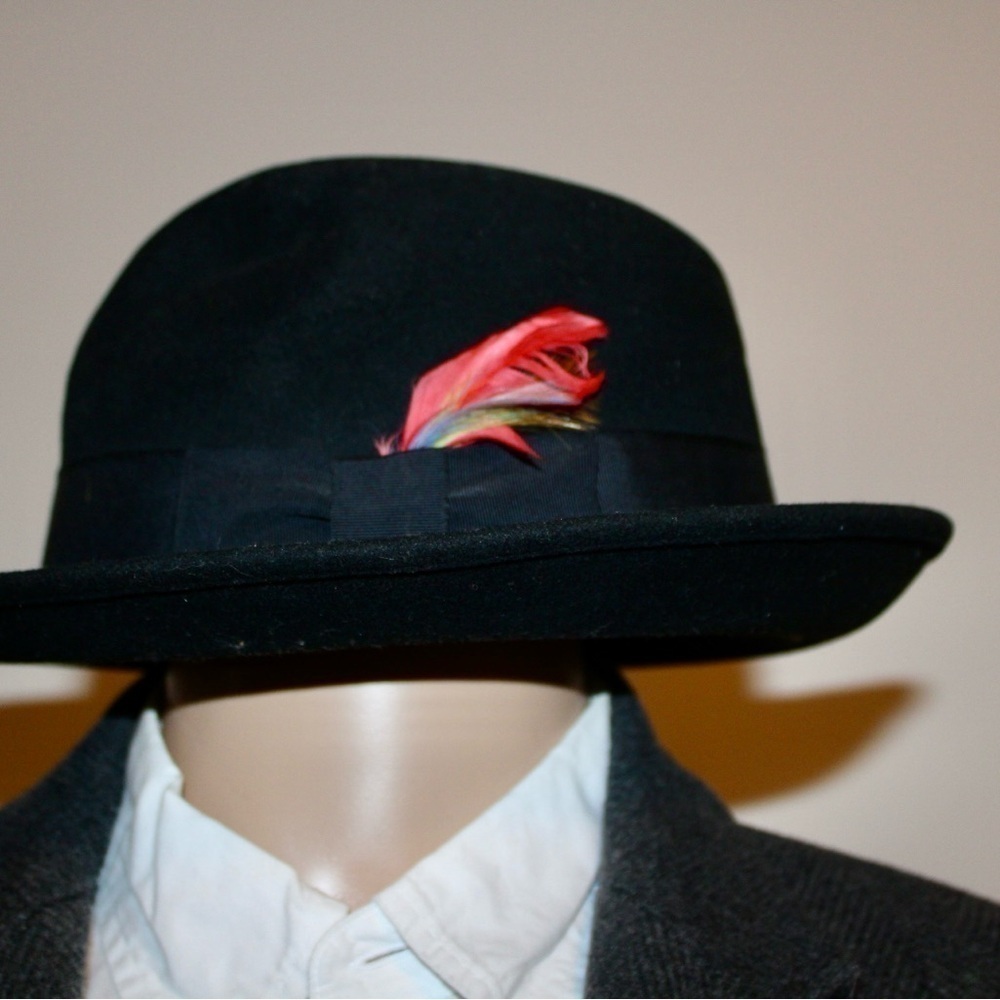 Black Fedora Hat With Red Feather